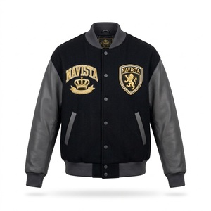 เสื้อแจ็คเก็ต NAVISTA Varsity Letterman คุณภาพสูง สไตล์วินเทจ พิมพ์ลายยางนูนแบบกำหนดเอง ผ้าขนสัตว์ 100% สตรีทแวร์ แบบสองด้าน - Product Image 2