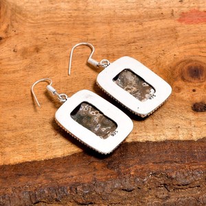 Boucles d'oreilles pendantes en jaspe océanique, motif orbiculaire vert et blanc, style bohème, en argent sterling 925, bijoux faits à la main, cadeau pour femmes - Product Image 5