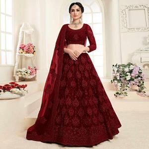 งานปักโซ่ตาข่ายแฟนซี lehenga choli กับ dupatta Maroon - Product Image 1