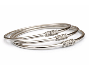 Set of 3 Sterling <b>Silver</b> <b>Bangles</b> with Textured Bead Design Minimalist Bohemian Stackable Handmade <b>Bracelets</b> for Everyday Wear - Product Image 1