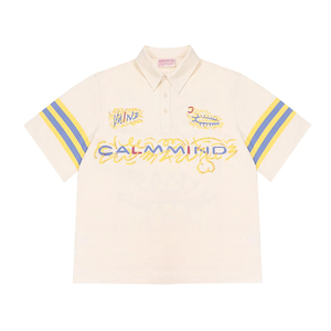 Polo brodé pour homme Calm Mind, manches courtes, coton Oxford, style décontracté, respirant, logo sur le devant - Product Image 1