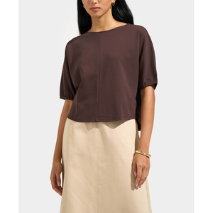 Camiseta de Lujo Premium de Manga Murciélago Extra Grande, Color Sólido, 100% Algodón, Cuello Redondo, Talla Grande, Top de Mujer, Largo Regular, Tejido de Punto - Product Image 6