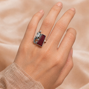 ELVORA GEMS แหวนค็อกเทลรูปสัตว์สไตล์วินเทจ เงิน 925 ประดับสีแดง ฝังแบบ Bezel Setting สำหรับผู้หญิง สวมใส่ได้ทุกวัน - Product Image 3