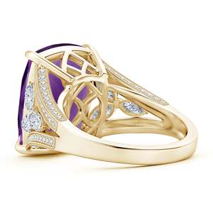 Women's Yellow Gold Amethyst <b>Ring</b> With Diamond Accents Geometric Design Classic Engagement Gemstone <b>Ring</b> - Product Image 2