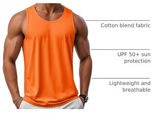 Camiseta sin mangas naranja para hombre, de color sólido, cuello redondo, de secado rápido, tejida, informal, estilo musculoso. - Product Image 6