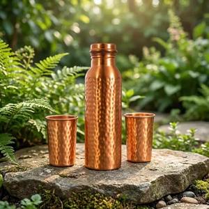 Handmade Hammered <b>Copper</b> Water <b>Bottle</b> Ayurvedic <b>Copper</b> Water Set for Catering Services - Product Image 1