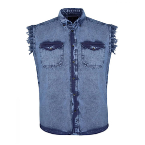 Camisa de Mezclilla sin Mangas Transpirable Personalizada para Hombre, Azul, de Algodón Lavado, con Logotipo Frontal, para Todas las Temporadas, Estilo Motociclista - Product Image 2