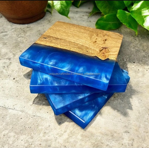 Fourniture de résine de mariage carrée nouveauté sous-verres carrés en résine époxy en bois d'acacia Design unique pour la maison, la fête - Product Image 2
