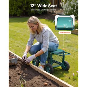 Carrello da Giardino in Metallo Resistente con Sedile, Capacità 400 LBS, Carriola per Giardinaggio - Product Image 4