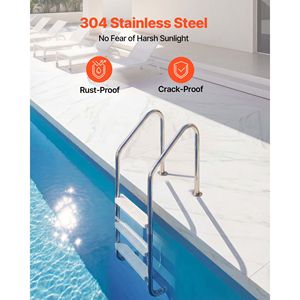 Scala per Piscina in Acciaio Inossidabile con 3 Gradini, Doppio Corrimano, Gradini Larghi Antiscivolo, Capacità 120 kg, Gradini in Plastica - Product Image 3
