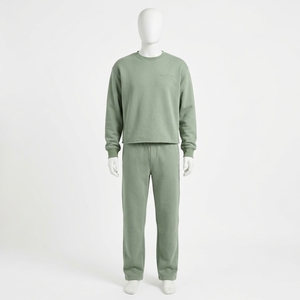 Conjunto de Sudadera de Cuello Redondo Color Verde Salvia para Hombre y Pantalones de Pierna Recta, Conjunto de Dos Piezas a Juego, Ropa Deportiva Informal - Product Image 3