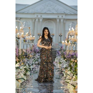 TRENDING GEORGETTE IMPRESIÓN DIGITAL VOFFLE WORK LEHENGA STYLE SAREE CON BLUSA COSTADA Y CINTURÓN NEGRO - Product Image 1