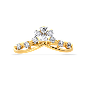Exquisito Anillo de Oro de 14K con un Centro de Diamantes, Delicados Detalles en Pavé y Banda Curva, Lujoso Anillo de Oro Amarillo - Product Image 3