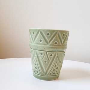 Vintage Outer Pattern Bohemian Light Engrave Pattern Ceramic Coffee <b>Cup</b> and Saucer Set with Handle Exquisite Export By UO - Product Image 2