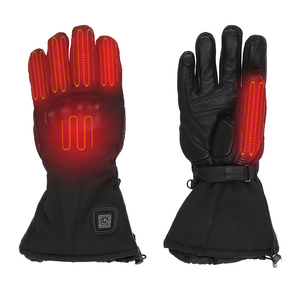 Gants de course chauffants en cuir, à doigts complets, auto-chauffants, pour l'hiver, le ski en extérieur, unisexe, avec fermeture éclair, chauds, noirs - Product Image 1