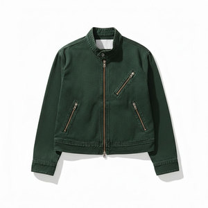 Chaqueta de mezclilla para hombre con cremallera, cuello alto, estilo moderno, informal, con bolsillo con cremallera en el pecho, MOQ bajo - Product Image 1