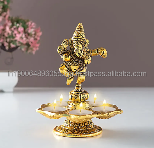 Металлический танцующий Ганеш дийя с 5 масляными фитилами Diya Stand Diwali подарок индийский свадебный возврат подарок от окисленного масла Лампа для новоселья