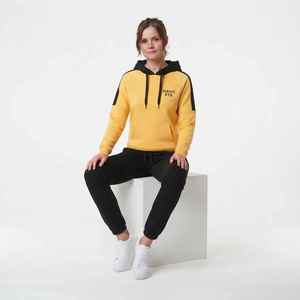 Women's <b>Yellow</b> Hooded Fleece Sweatshirt With Pocket Casual Sportswear Full Sleeve Regular Fit - Product Image 4