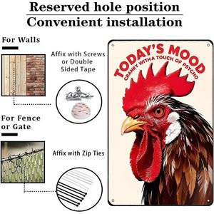 Targa Vintage in Latta con Motivo di Polli, 'L'Umore di Oggi' per Decorazione di Pollaio, Fattoria, Cucina, Giardino, Cortile, Regali a Tema Polli, Insegna da Parete in Legno - Product Image 3