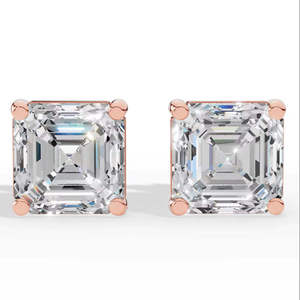 Boucles d'oreilles clous solitaires classiques taille Asscher en or 10K, bijoux fins de luxe pour mariée, fournisseur en gros - Product Image 2