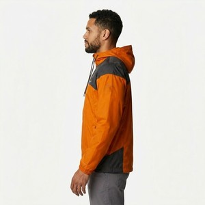 Veste coupe-vent à capuche pour homme, orange vif, fermeture éclair intégrale, légère, formelle, pour sports de plein air, imperméable, color block - Product Image 6