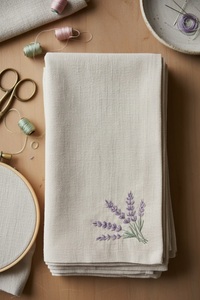 Serviette de table brodée en lin pur biologique réutilisable, fabriquée à la main, de luxe, pour mariages, fabricant de textiles de maison écologiques - Product Image 4