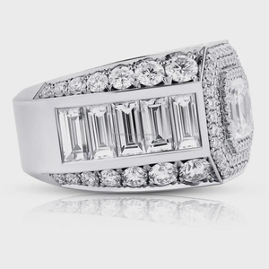 Anillo de compromiso con halo de moissanita y diamantes talla Asscher, baguette y redondos, estilo hip hop, de plata de ley 925, joyería para rapero. - Product Image 4