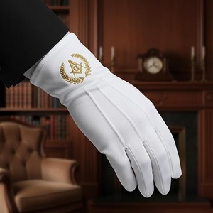 Gants en coton brodés de la Grande Loge maçonnique - [Blanc] Type de tissu : Coton Instructions d'entretien : Lavage à la main uniquement - Product Image 4