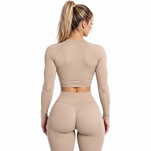 Women's <b>Long</b> <b>Sleeve</b> Yoga Crop <b>Top</b> Crew Neck Quick Dry Compression <b>Top</b> Solid Yoga Workout Base Layer Tee <b>Cropped</b> Fitness Tee - Product Image 4