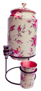 Distributeur d'eau à motif floral avec support et gobelet, fonctionnement manuel, réservoir de stockage d'eau froide pour la maison - Product Image 2
