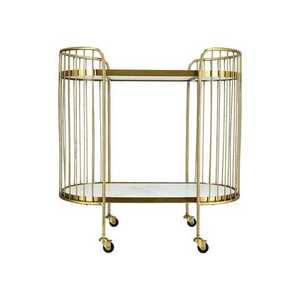 Chariot de service hôtelier en laiton doré avec 3 étagères et 4 roulettes pivotantes – Mobilier commercial contemporain et durable - Product Image 6