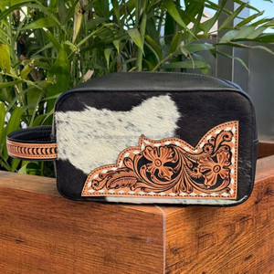 High Quality Hand Tooled Travel Toiletry Bag Large Capacity Multifunctional Cosmetic Bags Cowhide Portable <b>Storage</b> <b>Makeup</b> Bags - Product Image 4