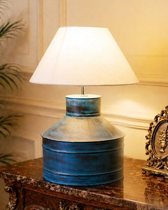Antique algae blue milk can <b>table</b> lamp yellow cone shade <b>rustic</b> farmhouse <b>bedside</b> light for vintage home decor wholesale OEM - Product Image 3