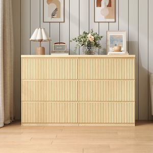 Cassettiera a 6 cassetti in legno con pannello ondulato, grande mobile contenitore per vestiti - Product Image 6