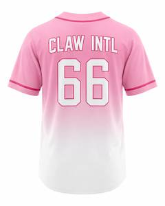 Camiseta de Béisbol Claw Intl Rosa con Degradado Blanco, Número 66, Manga Corta, Unisex, Transpirable, de Poliéster, para Adultos - Product Image 4