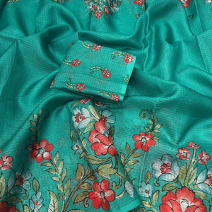 Sari con Estampado Floral de Última Moda para Mujer – Sari Verde Tradicional para Fiestas y Festivales - Product Image 2