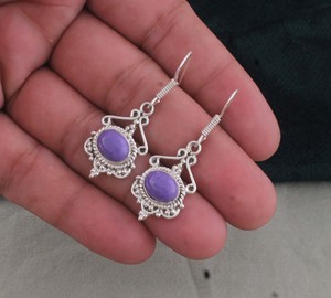 Pendientes de Plata de Ley 925 al por Mayor, con Turquesa, Estilo Bohemio Vintage de Lujo, con Filigrana, para Compromiso o Aniversario - Product Image 3