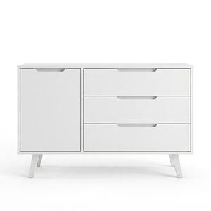 Modern White Scandinavian Sideboard Credenza 1 Door 3 Drawer Cabinet Natural Wooden Legs <b>TV</b> Media <b>Stand</b> Living Room Furniture - Product Image 1