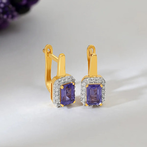 ต่างหูทรงหยดน้ำประดับมรกตสีม่วงทองทรงฮาโล - Product Image 4