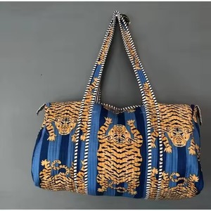 Large Cotton Weekender Travel Duffle <b>Bag</b> Custom Quilted Foldable Durable Sports Zipper Women Carryall Floral Printed <b>Overnight</b> - Product Image 2