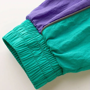 เสื้อกันฝนผู้ชายแบบ Color Blocking สีเขียวม่วง คอตั้ง ซิป แนวสปอร์ต กันลม โพลีเอสเตอร์ ใส่สบายๆ สำหรับฤดูใบไม้ผลิ - Product Image 4