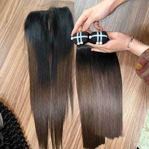 Extensions de cheveux humains bruts ultra-lisses en mèches avec closure en dentelle et frontal en dentelle pour perruques en cheveux humains Lace Front - Product Image 3