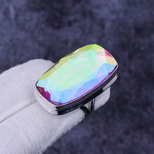 Rainbow Mystic Topaz <b>Ring</b> Octagon 925 Sterling Silver Bohemian Jewelry Handmade <b>Ring</b> For Women Wholesale - Product Image 6