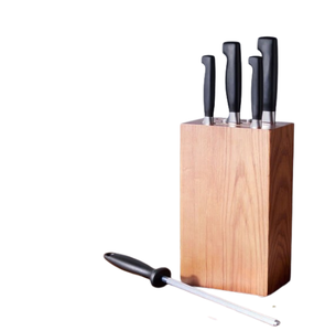 Ensemble de couteaux de cuisine verticaux marron avec manches noirs, lames argentées, ciseaux et aiguiseur pour trancher, couper et préparer les aliments - Product Image 5