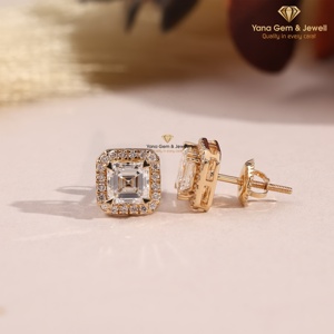 Boucles d'oreilles tendance en or massif 14 carats avec halo et taille Asscher pour femme, diamant de laboratoire CVD 2 TCW, certifié IGI, clarté VVS2, couleur E - Product Image 2