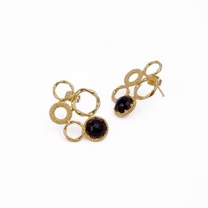 Pendientes hechos a mano de piedras preciosas de ónix negro y latón geométrico, joyería de moda de estilo bohemio para mujer - Product Image 4