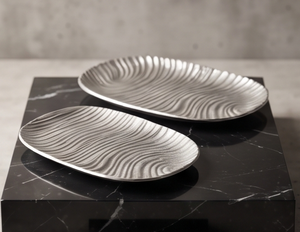 Plateau en métal à texture striée, design texturé, vaisselle de cuisine et de salle à manger, article pour fournisseur de commandes en gros - Product Image 2