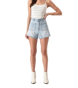 Shorts de mezclilla personalizados de cintura alta para mujer 2026, azul claro, casuales de algodón con estampado puff, shorts de mezclilla streetwear para mujer - Product Image 1