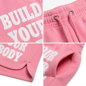 Shorts de sport pour femmes grandes tailles, taille à cordon de serrage, coupe classique, effet usé, brodés, taille haute, en tissu coton à mémoire de forme - Product Image 6