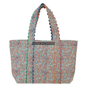 Sac fourre-tout en coton biologique 100% imprimé à la main Ric Rac, fabriqué en Inde, vente en gros, mode, sac à deux poignées - Product Image 1